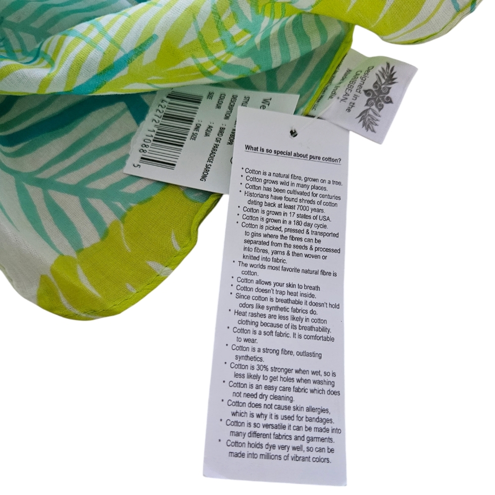 West Indies Wear Aqua Tropical Floral Scarf/ Beach Cover - Picture 8 of 11